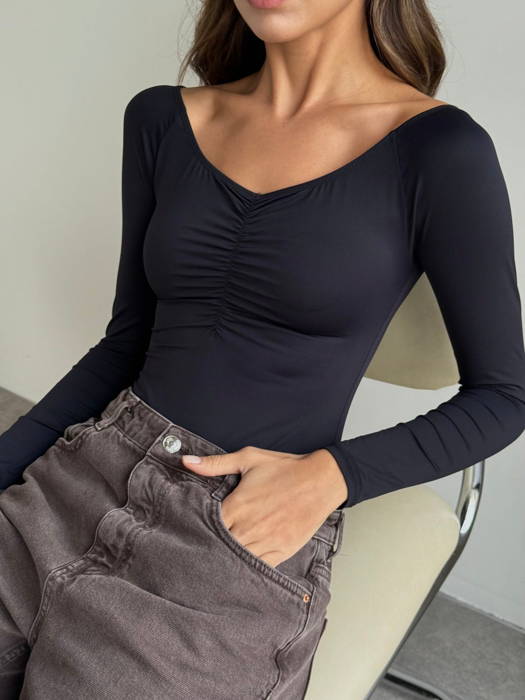 Body microfibra con frunce delantero - L5804