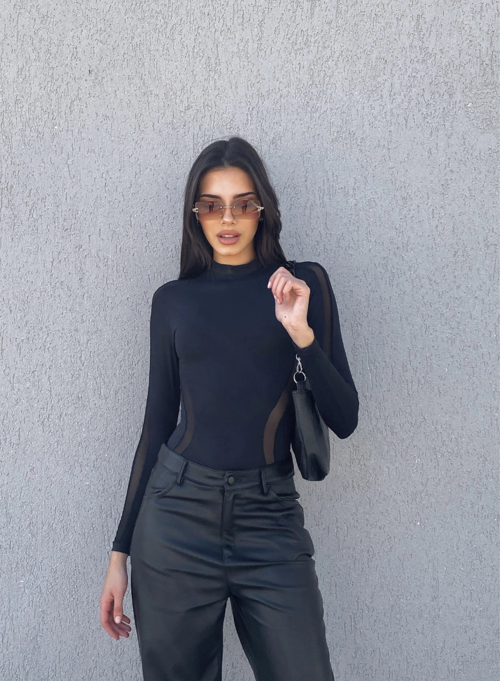 Body de manga larga con recortes de tul con lycra - L5758