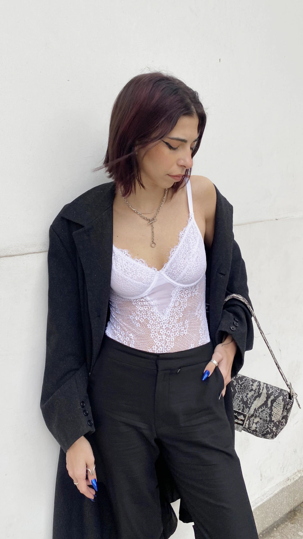 Body estructurado en puntilla y tul de Lycra - L5722